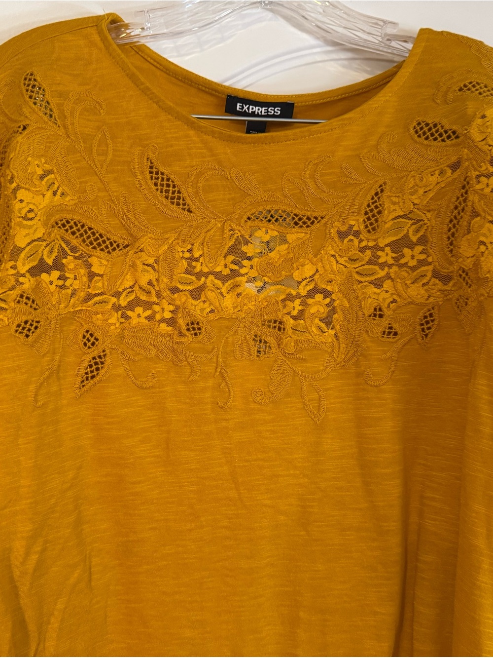 Express Women's Lace Yoke Long Sleeve Top - Mustard NWT - Picture 3 of 4